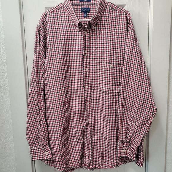 Paul Fredrick Men's Dress Shirt Houndstooth XXL 100% Cotton Red Black - Picture 2 of 6